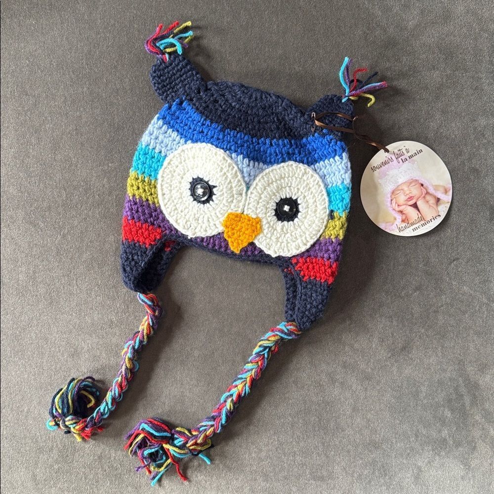 Daisy Baby Unisex Kids Colorful Owl Beanie Crocheted Photography 2-8 years NWT